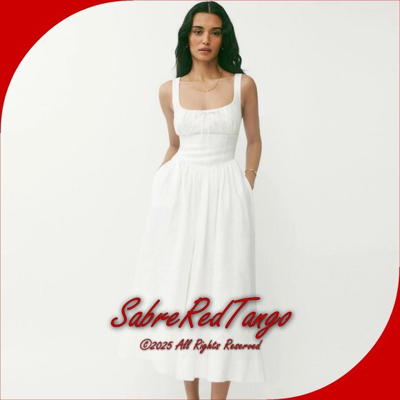 EUC Reformation Petites Balia Linen Dress Midi Sundress Women's 2P White - Picture 6 of 6